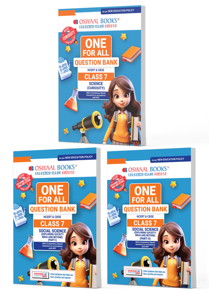 One For All Question Banks NCERT & CBSE Class 7 (Set of 3 Books) Science, Social Science Part-1 & Part-2 (For Latest Exam)