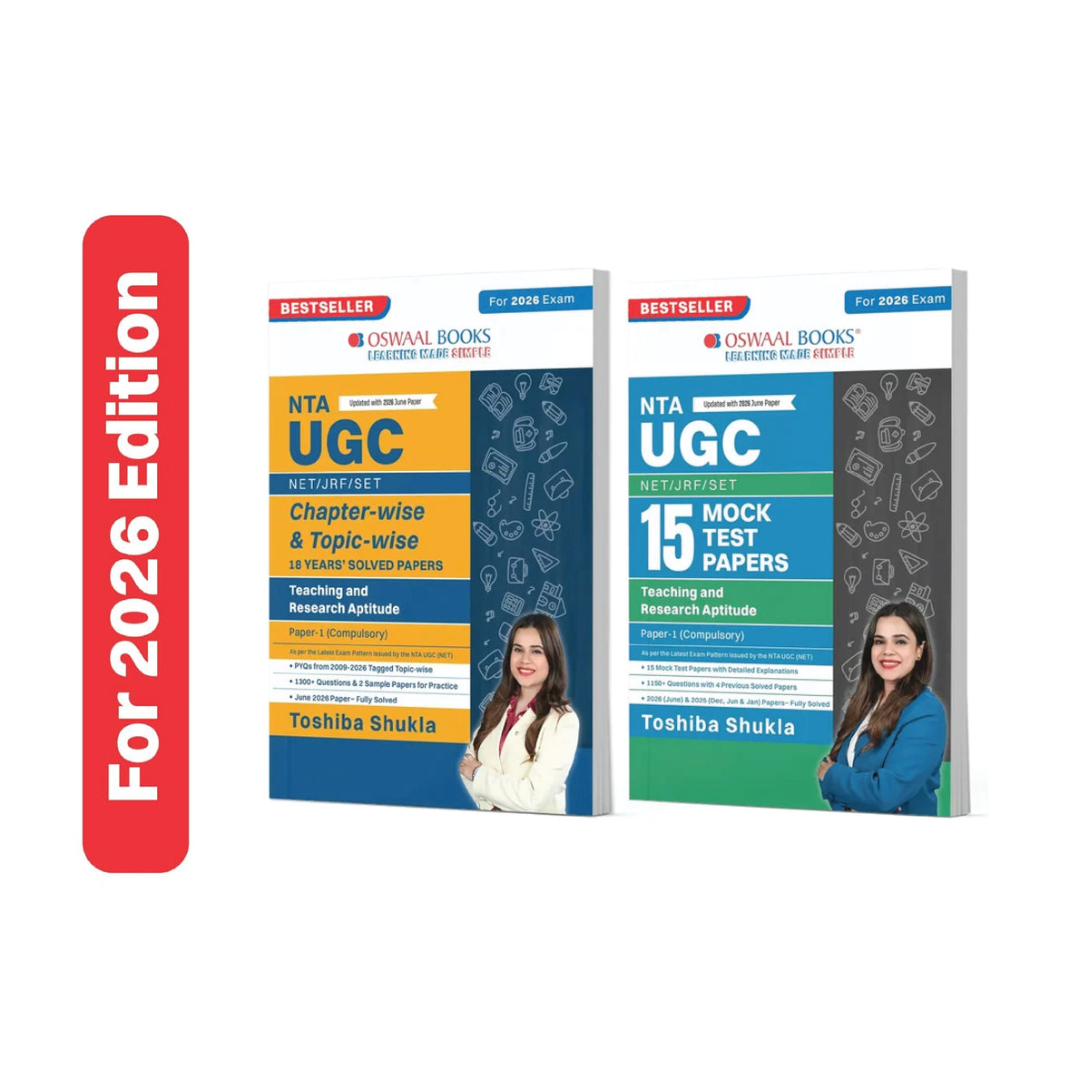 Oswaal NTA UGC NET/ JRF/ SET 18 Chapter-wise & Topic-wise Solved Papers (2009-2026) | Teaching & Research Aptitude General Paper-1 + 15 Mock Test Papers | (Compulsory) (Set of 2 Books) | For 2026 Exam
