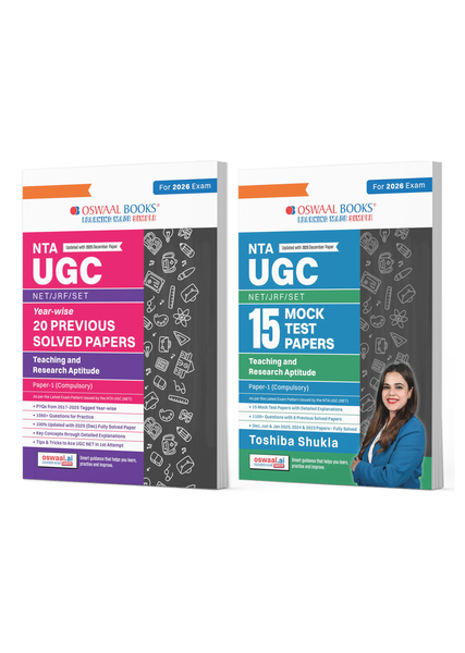 NTA UGC NET Paper-1 20 Solved Papers Year-wise (2015-2025) + 15 Mock Test Papers Teaching & Research Aptitude General Paper-1 (Compulsory) (Set of 2 Books) | For 2026 Exam