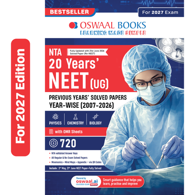 Oswaal NTA NEET (UG) 20 Previous Years' Solved Papers | Year-wise (2007-2026) | Including all Re-exam papers | Physics | Chemistry | Biology | 3rd May 2026 Paper- Fully Solved | With Oswaal AI
