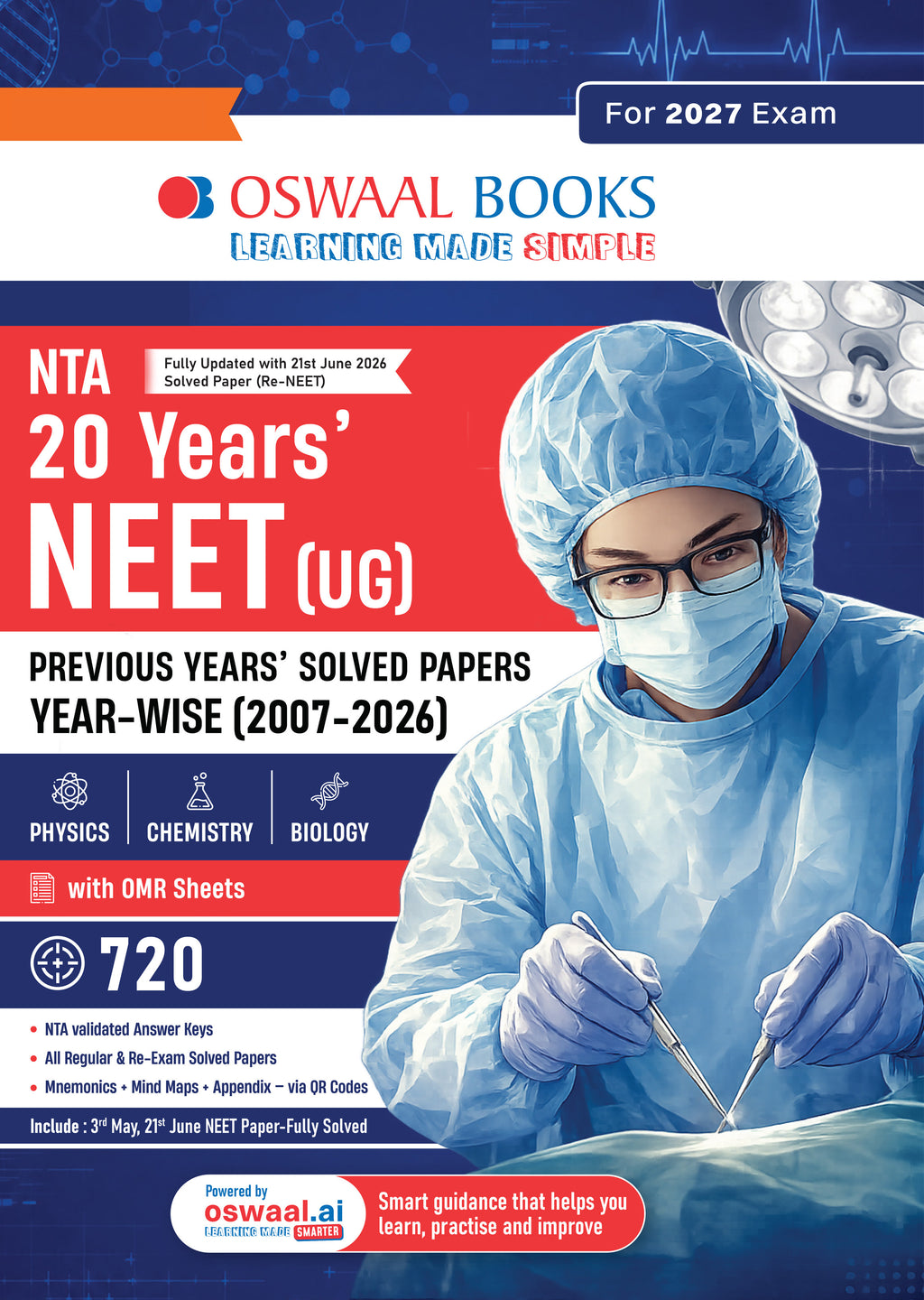 Cover of NTA NEET (UG) 20 Years' Solved Papers by Oswaal Books