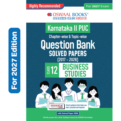 Oswaal Karnataka II PUC Chapter-wise & Topic-wise Question Bank Class 12 Business Studies | 1550+ Questions, Revision Notes, Mind Maps, Mnemonics, Solved PYQ (2026-2017) | 2027 Board Exam | Oswaal AI