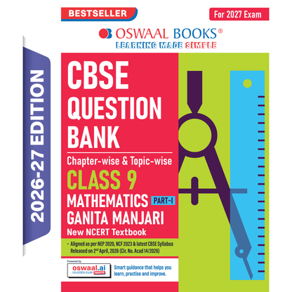 Oswaal CBSE Class 9 Mathematics Part-1 Question Bank Chapter-wise & Topic-wise | Based on NCERT Textbook Ganita Manjari | Includes Summary, Competency-Based Question, Self-Assessment & Practice Papers