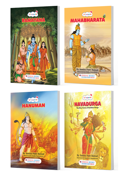 Mythological Tales Blessings of Gods Books for Kids | Ramayan, Mahabharat, Navadurga & Hanuman | Set of 4 | Knowledge, Prosperity, Moral Values, Cultural Learning | Ages 7+