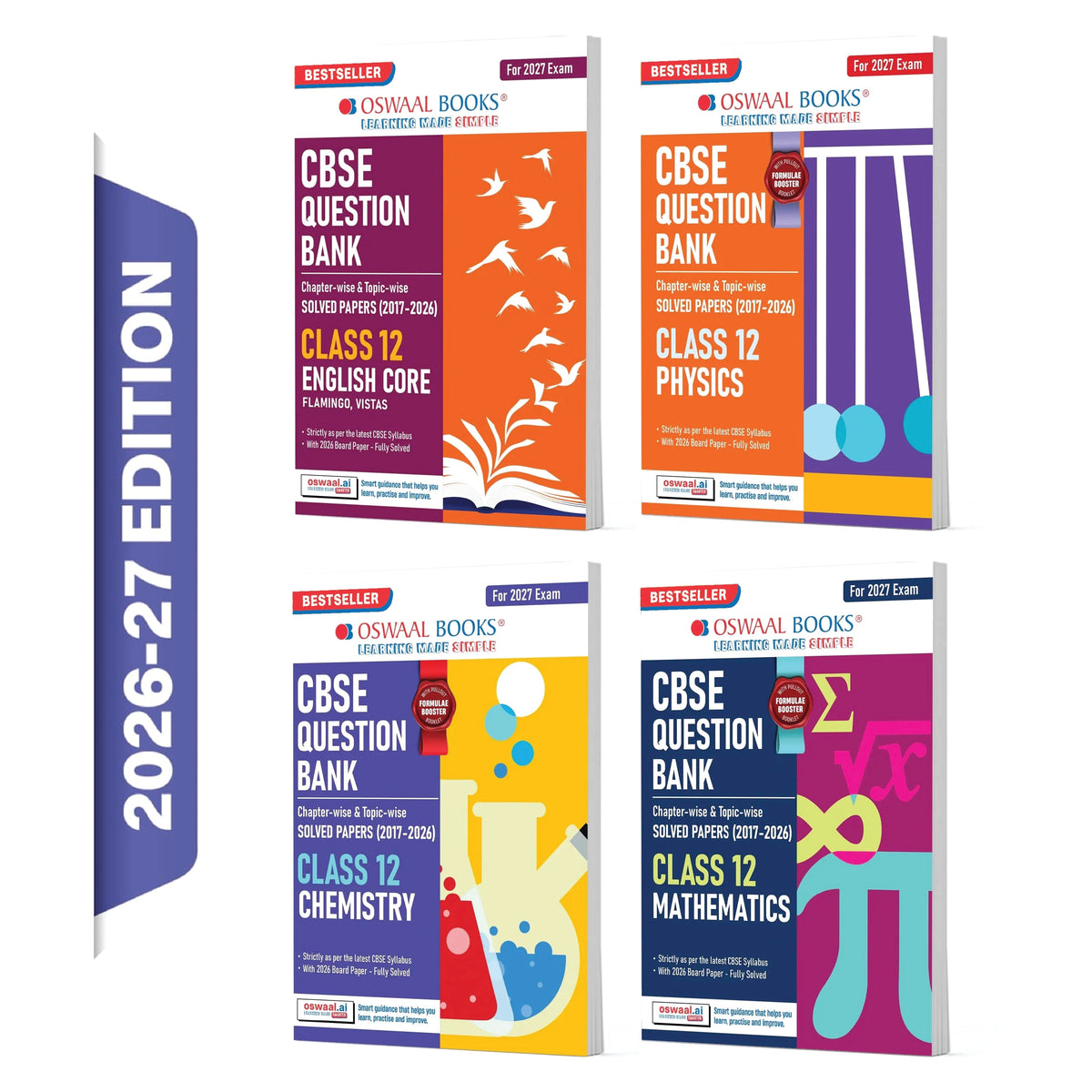 Oswaal CBSE Question Bank for Class 12 English Core, Physics, Chemistry & Maths (Set of 4) Chapter & Topic-wise: Solved Papers (2017-2026) | Includes 2026 solved Papers | With Oswaal AI | For 2027 Exam
