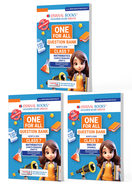 One For All Question Banks NCERT & CBSE Class 7 (Set of 3 Books) Mathematics Part-1, Part-2 & English (For Latest Exam)