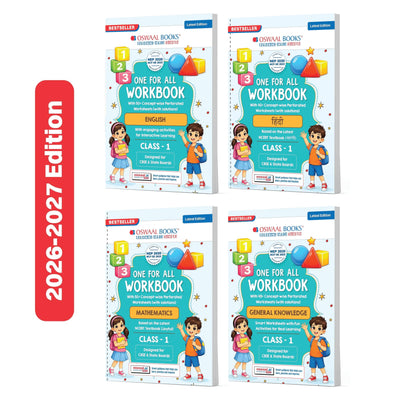 Oswaal One for All Workbook Class 1 English, Hindi, Maths & GK (Set of 4 Books) | 50+ Concept-wise Perforated Worksheets | NEP 2020 & NCF 2023 Aligned | For CBSE & State Boards | Builds Concept Clarity & Scientific Skills