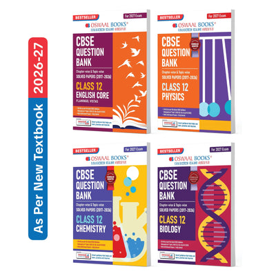 Oswaal CBSE Question Bank for Class 12 English Core, Physics, Chemistry & Biology (Set of 4) Chapter & Topic-wise: Solved Papers (2017-2026) | 2026 solved Papers | With Oswaal AI | For 2027 Exam