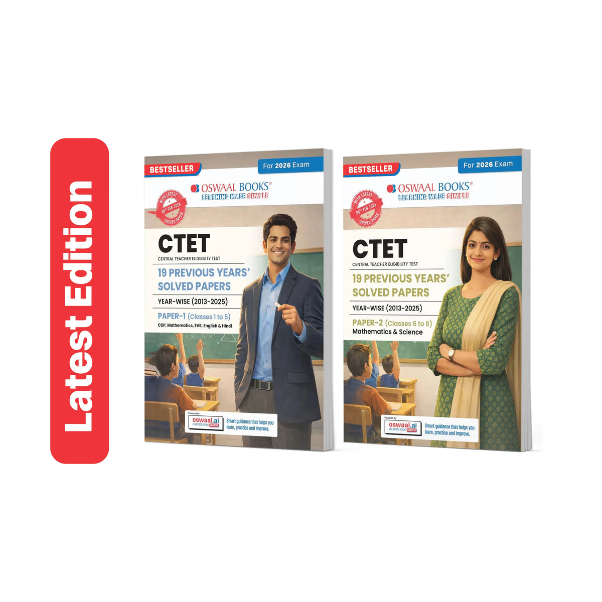 Oswaal CTET 19 Previous Years Solved Papers 2013-2025 | Paper 1 (Classes 1-5) & Paper 2 (Classes 6-8) | English Medium | CPD, Maths, Science, EVS, English & Hindi | Includes Feb 2026 Solved Paper