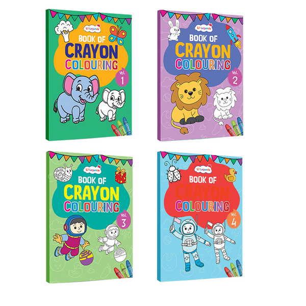 Crayon Colouring Book Set of 4 (Vol 1–4) for Kids Age 3+ | Early Learning Activity Books | by Lil Legends
