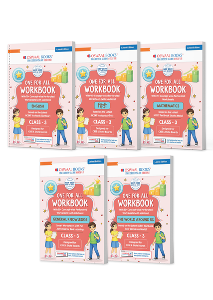 One for All Workbook Class 3 English, Hindi, Maths, GK & EVS (Set of 5 Books) | 50+ Concept-wise Perforated Worksheets | NEP 2020 & NCF 2023 Aligned | For CBSE & State Boards | Builds Concept Clarity & Scientific Skills