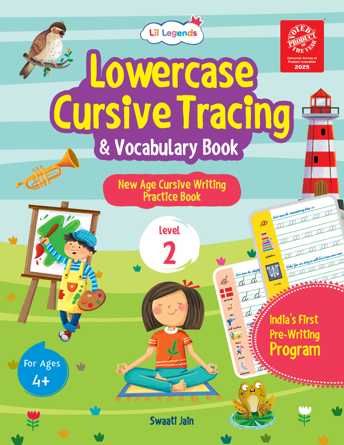 Oswaal Lil Legends Lowercase Cursive Tracing & Vocabulary Workbook for Kids | Level 2 Handwriting Practice Book | Learn Letter Formation & Improve Writing Skills | Age 4+