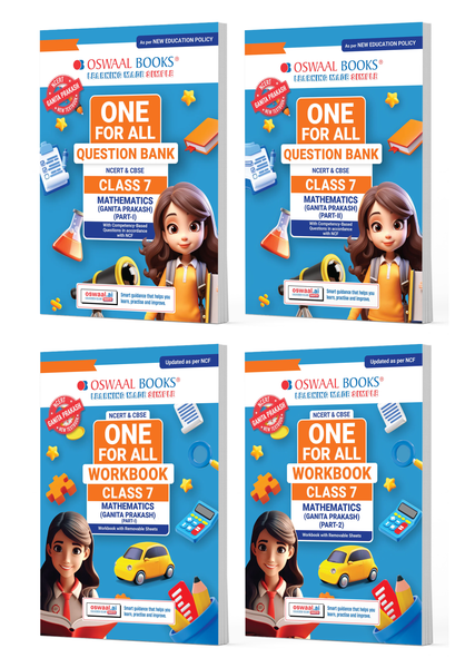 One For All Question Bank + One For All Workbook (NCERT & CBSE) Mathematics Part-1 & Part-2 Class 7 (Set of 4 Books) | Updated As Per NCF For Latest Exam