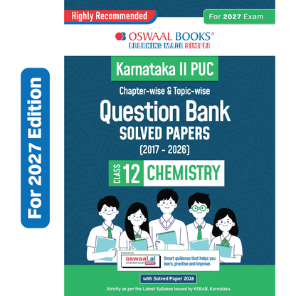 Oswaal Karnataka II PUC Chapter-wise & Topic-wise Question Bank Class 12 Chemistry | 1550+ Questions, Revision Notes, Mind Maps, Mnemonics, Fully Solved PYQs (2026-2017) | 2027 Board Exam | Oswaal AI