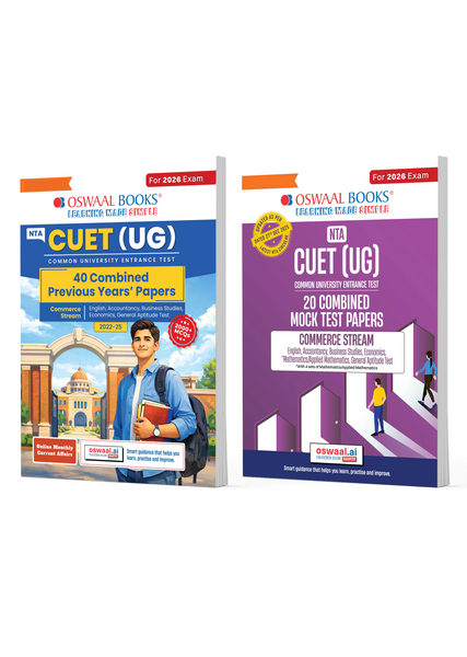 NTA CUET (UG) 40 Combined Previous Years Solved Papers & 20 Combined Mock Test Papers (Set of 2 Books) Commerce Stream (English, Accountancy, Business Studies, Economics, Maths, General Aptitude Test) For 2026 Exam