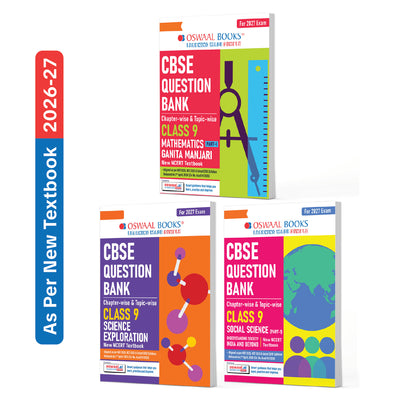 CBSE Class 9 Mathematics Part-1 (Ganita Manjari), Science (Exploration) & Social Science Part-1 Question Bank Chapter-wise & Topic-wise (Set of 3 Books) | Based on NCERT