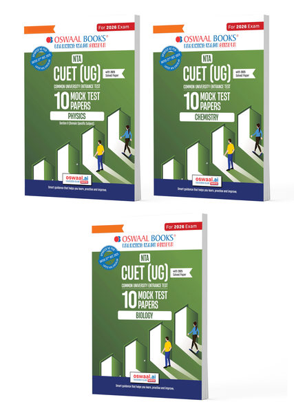 NTA CUET (UG) Mock Test Papers | Physics, Chemistry & Biology (Set of 3 Books) | For 2026 Exam | Includes 2025 Paper-fully solved | With Oswaal AI
