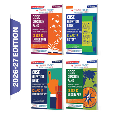 Oswaal CBSE Question Bank for Class 12 English Core, History, Political Science & Geography (Set of 4) Chapter & Topic-wise: Solved Papers (2017-2026) | Includes 2026 solved Papers | With Oswaal AI | For 2027 Exam