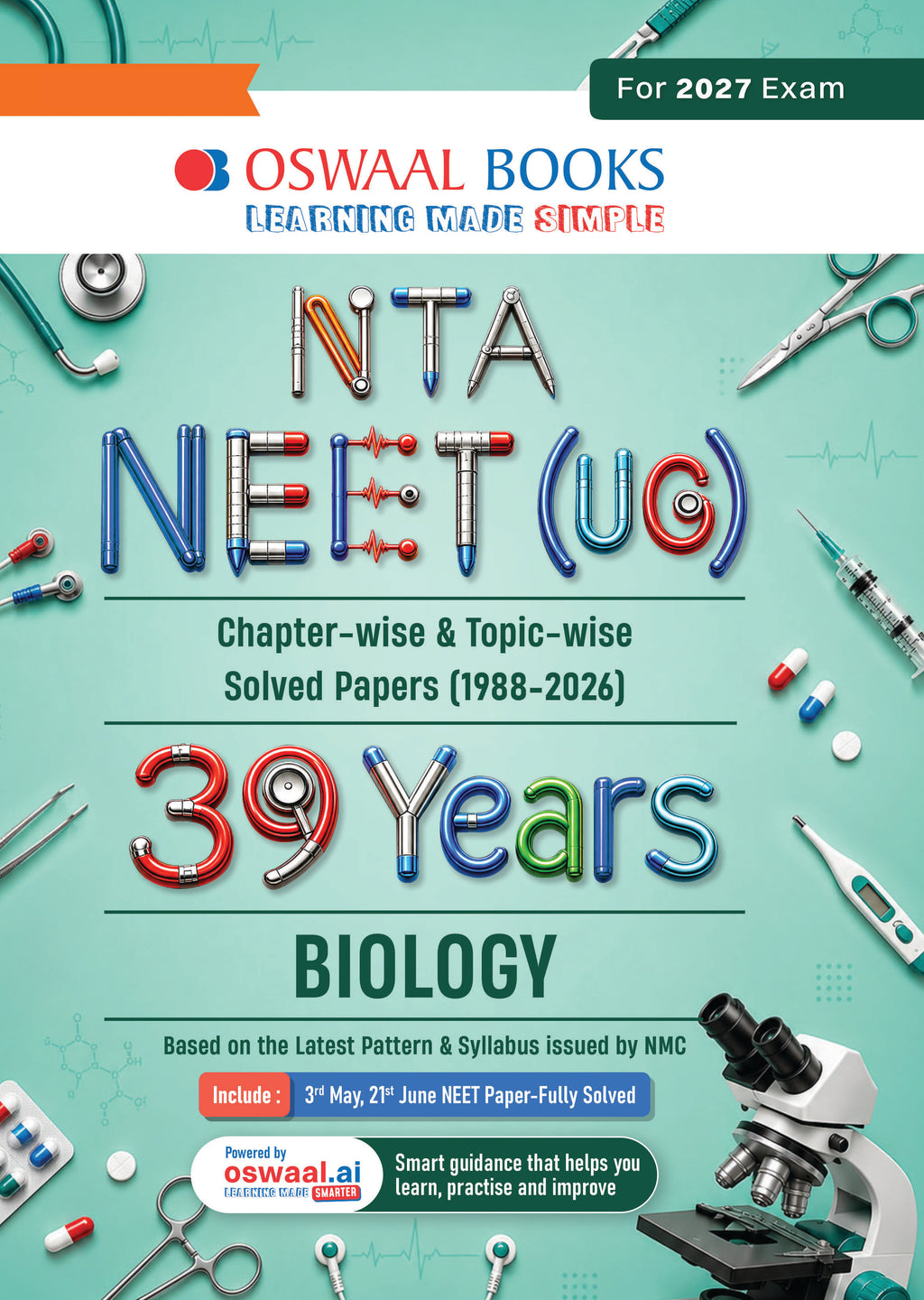 Cover of NEET (UG) 39 Years’ Biology Question Bank by Oswaal Books