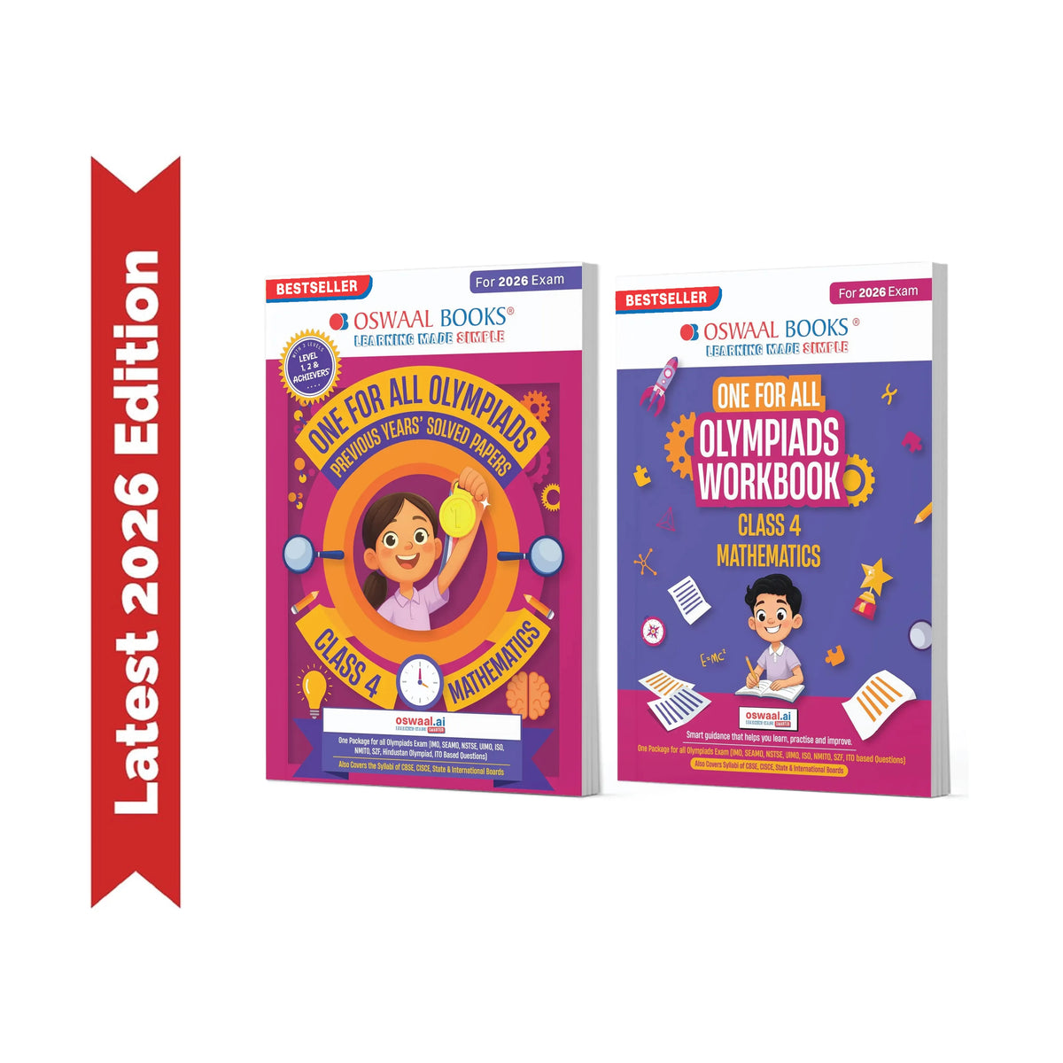Oswaal One For All Olympiads Class 4 Maths Prep-Guide | Chapter-wise Previous Years' Solved Papers + Workbook (Set of 2 Books) | Questions for SOF IMO & Other Olympiad Exams 2026