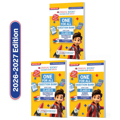 Oswaal One For All Question Banks NCERT & CBSE Class 8 (Set of 3 Books) Mathematics Part-1, Part-2 & Science (For Latest Exam)