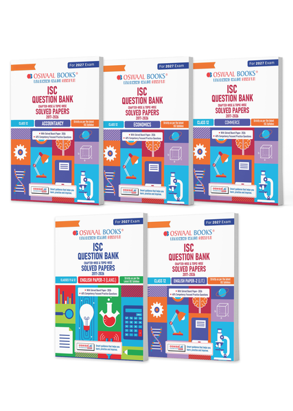 Class 12 ISC Accounts, Economics, Commerce, English Paper-1 & 2 Question Bank (Set of 5 Books) (2017–2026)| Chapter-wise & Topic-wise with Competency Based Questions |For 2027 Exam