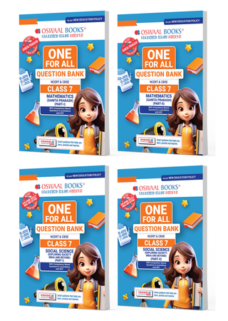 One For All Question Banks NCERT & CBSE Class 7 (Set of 4 Books) Mathematics Part-1 & Part-2 , Social Science Part-1 & Part-2 (For Latest Exam)