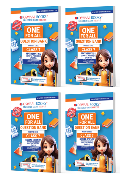One For All Question Banks NCERT & CBSE Class 7 (Set of 4 Books) Mathematics Part-1 & Part-2 , Social Science Part-1 & Part-2 (For Latest Exam)
