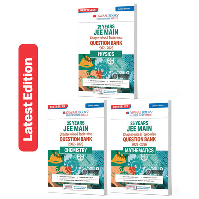 Oswaal JEE Main 25 Years' (2002-2026) | Chapter-wise & Topic-wise Question Bank: Physics, Chemistry & Mathematics (Set of 3 Books) | Includes-Jan & Apr 2026 Papers Fully Solved | Latest Edition For 2027 Exam