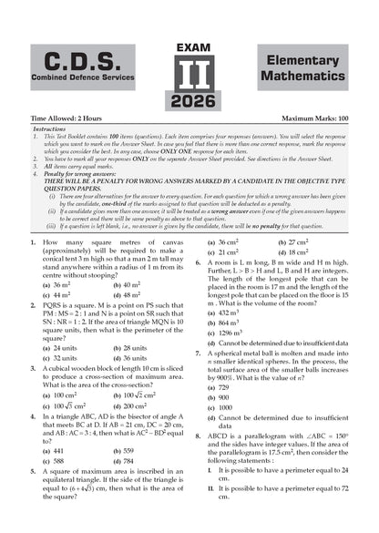 Oswaal CDS Combined Defence Services – 13 Years' Chapter-wise & Topic-wise Solved Paper (2014–2026 I & II) | Elementary Mathematics | For 2027 Exam | with Oswaal AI