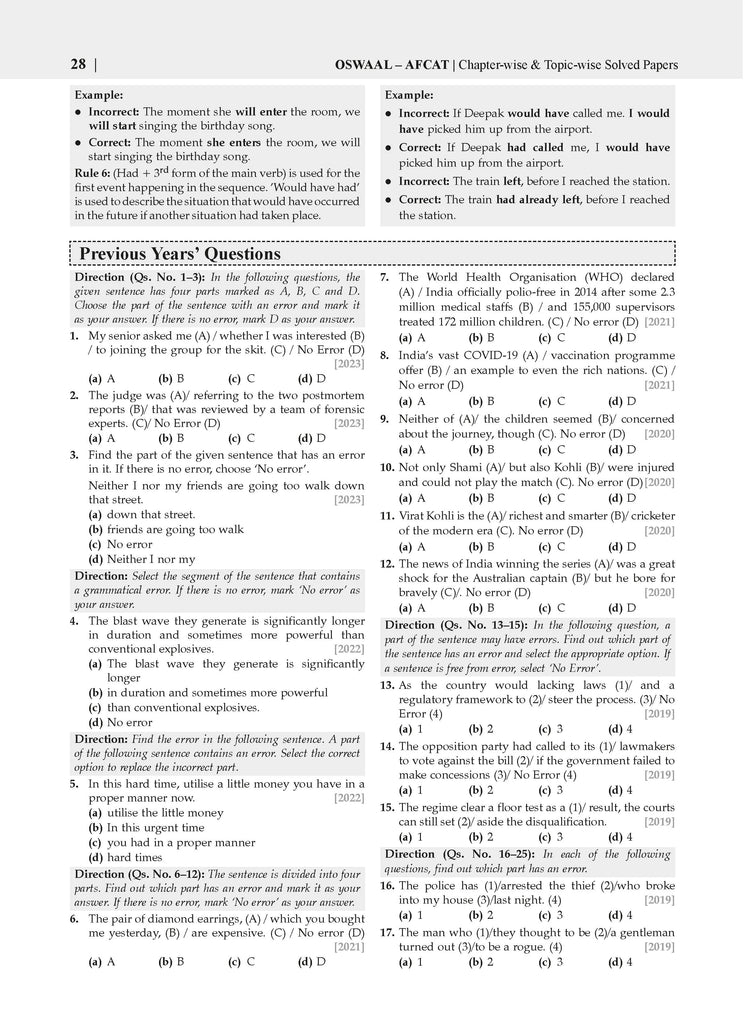 AFCAT 14 Years Chapter-wise & Topic-wise Solved Papers 2011 to 2024 for 2025 Exam Oswaal Books and Learning Private Limited