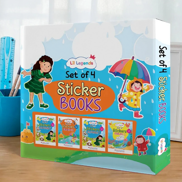 Lil Legend Gift Set: Boxset of 4 Sticker Books for Kids | Shapes, Numbers, Animals and Alphabets | Ideal for Ages 3+