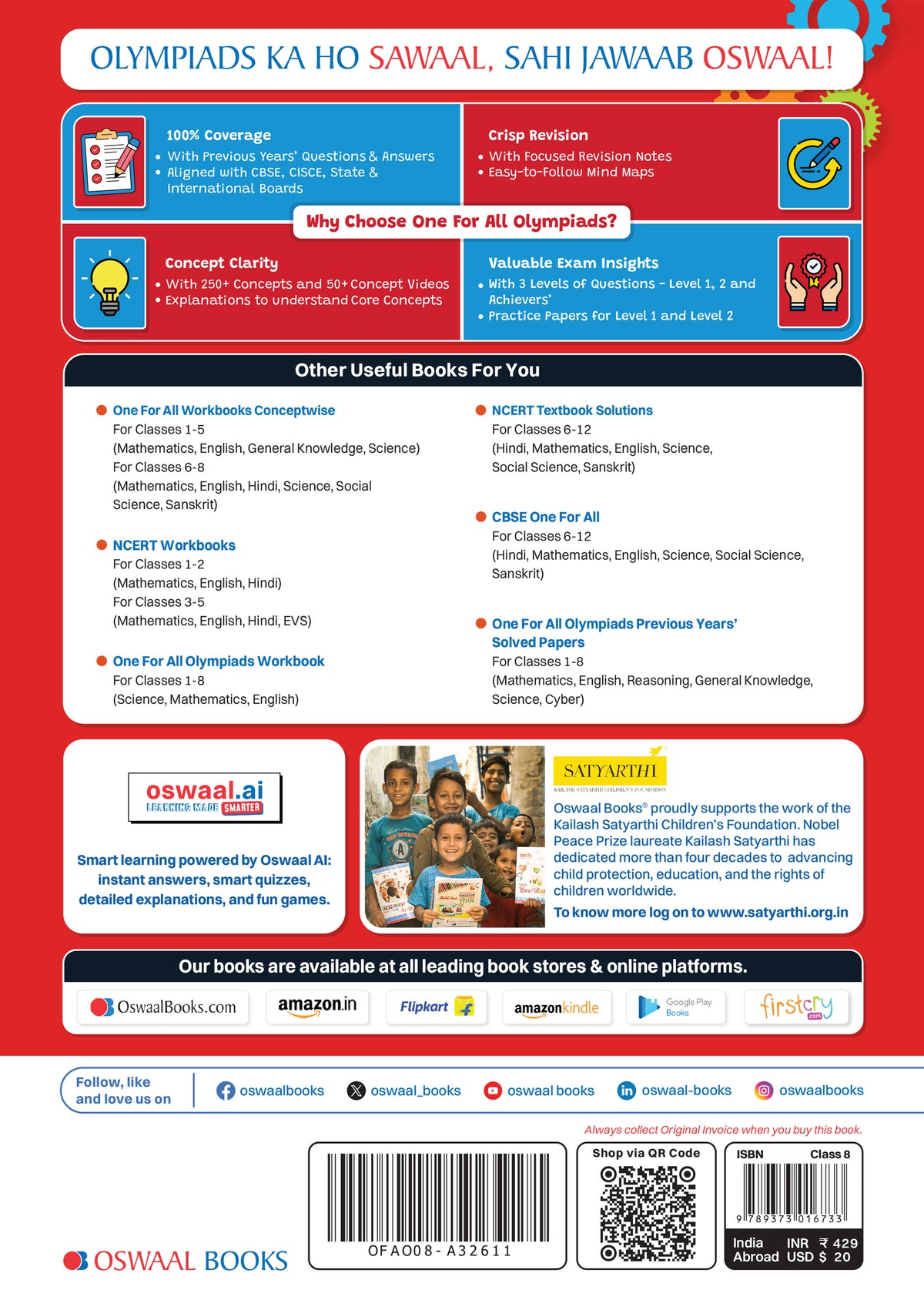 One For All Olympiads Class 8 Science Prep-Guide Book | Chapter-wise Previous Years' Solved Papers | Questions for SOF NSO & Other Olympiad Exams 2026 | With Sample Practice Papers & Oswaal.AI