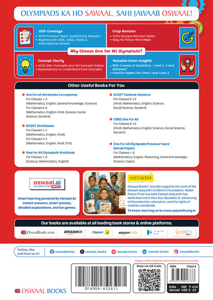 One For All Olympiads Class 8 Science Prep-Guide Book | Chapter-wise Previous Years' Solved Papers | Questions for SOF NSO & Other Olympiad Exams 2026 | With Sample Practice Papers & Oswaal.AI
