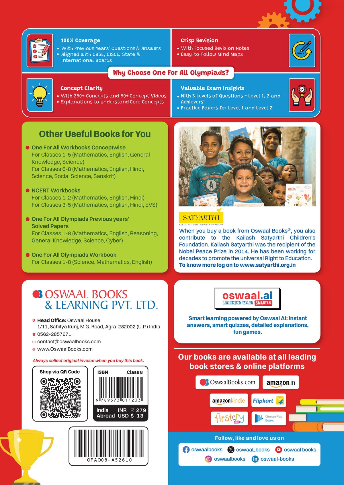 Oswaal One For All Olympiads Class 8 Logical Reasoning Prep-Guide Book | Chapter-wise Previous Years' Solved Papers | Questions for Silverzone, Crest& Other Exams 2026 | With Sample Papers& Oswaal.AI