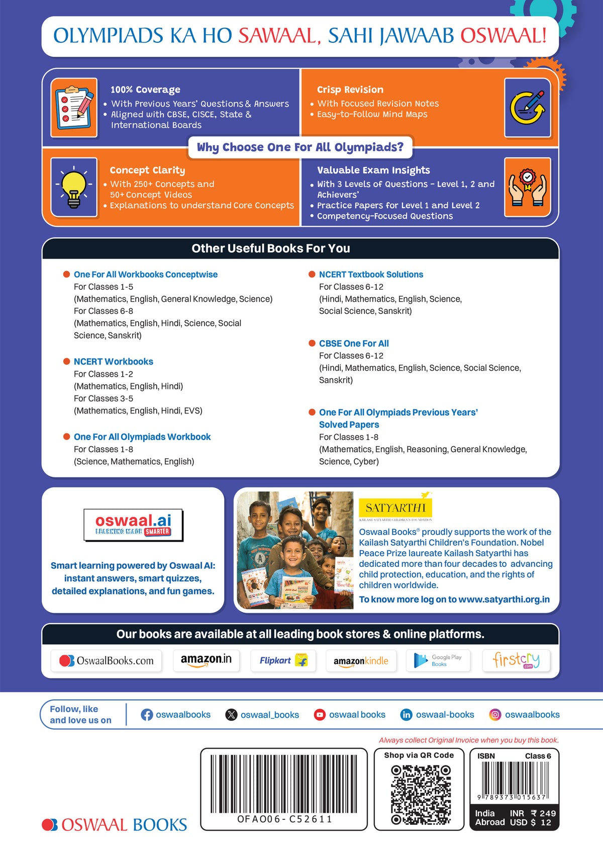 Oswaal One For All Olympiads Class 6 English Prep-Guide Book | Chapter-wise Previous Years' Solved Papers | Questions for SOF IEO & Other Olympiad Exams 2026 | With Sample Practice Papers & Oswaal.AI