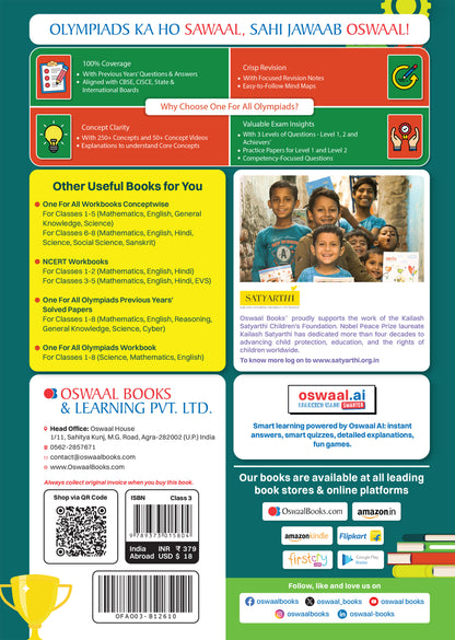 One For All Olympiads Class 3 Maths Prep-Guide Book | Chapter-wise Previous Years' Solved Papers | Questions for SOF IMO & Other Olympiad Exams 2026 | With Sample Practice Papers & Oswaal.AI