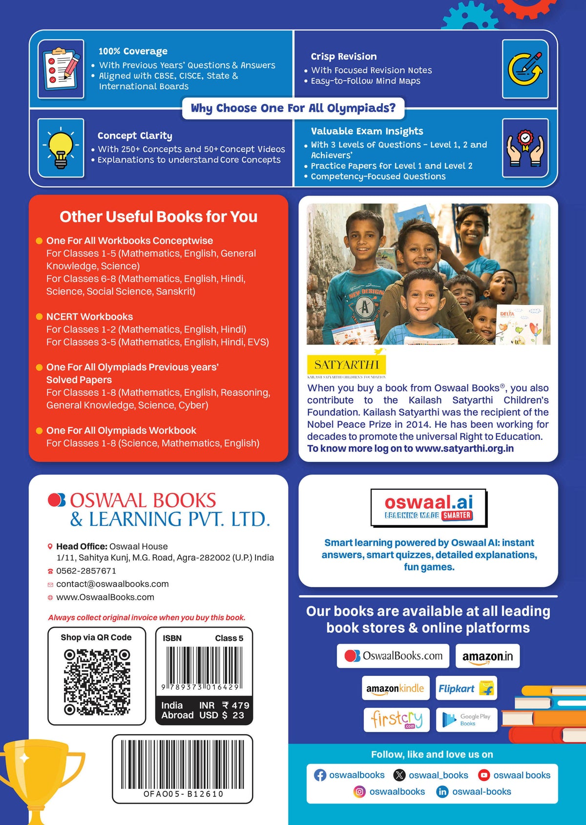 One For All Olympiads Class 5 Maths Prep-Guide Book | Chapter-wise Previous Years' Solved Papers | Questions for SOF IMO & Other Olympiad Exams 2026 | With Sample Practice Papers & Oswaal.AI