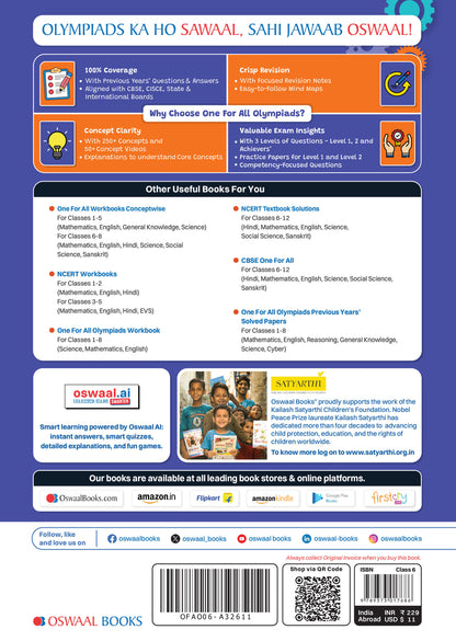 Oswaal One For All Olympiads Class 6 Science Prep-Guide Book | Chapter-wise Previous Years' Solved Papers | Questions for SOF NSO & Other Olympiad Exams 2026 | With Sample Practice Papers & Oswaal.AI
