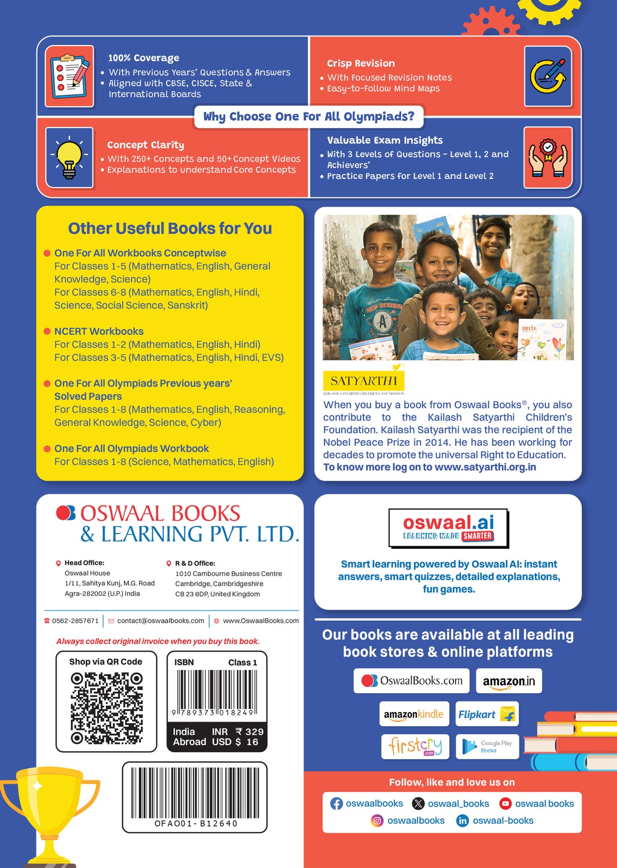 One For All Olympiads Class 1 Maths Prep-Guide Book | Chapter-wise Previous Years' Solved Papers | Questions for SOF IMO & Other Olympiad Exams 2026 | With Sample Practice Papers & Oswaal.AI