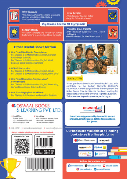 One For All Olympiads Class 1 Maths Prep-Guide Book | Chapter-wise Previous Years' Solved Papers | Questions for SOF IMO & Other Olympiad Exams 2026 | With Sample Practice Papers & Oswaal.AI
