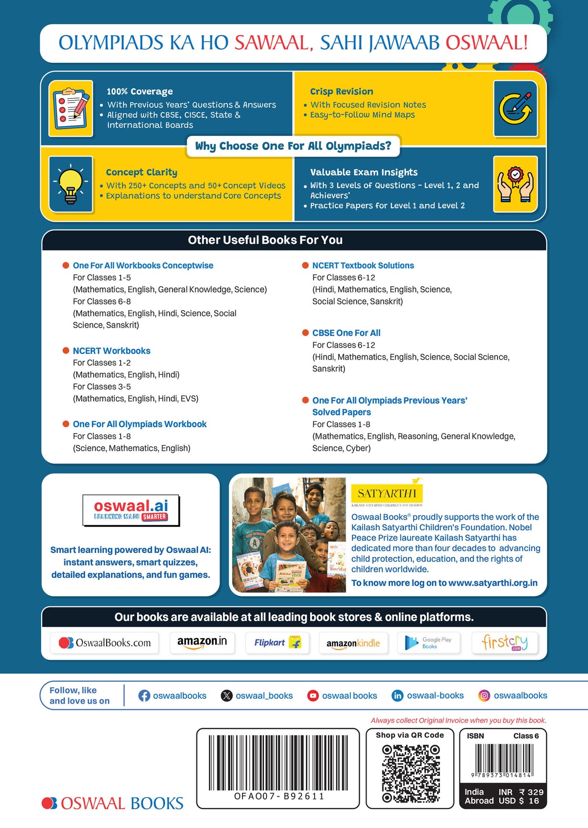 Oswaal One For All Olympiads Class 7 General Knowledge (GK) Prep-Guide Book | Chapter-wise Previous Years' Solved Papers | Questions for SOF& Other Exams 2026 | With Sample Practice Papers & Oswaal.AI