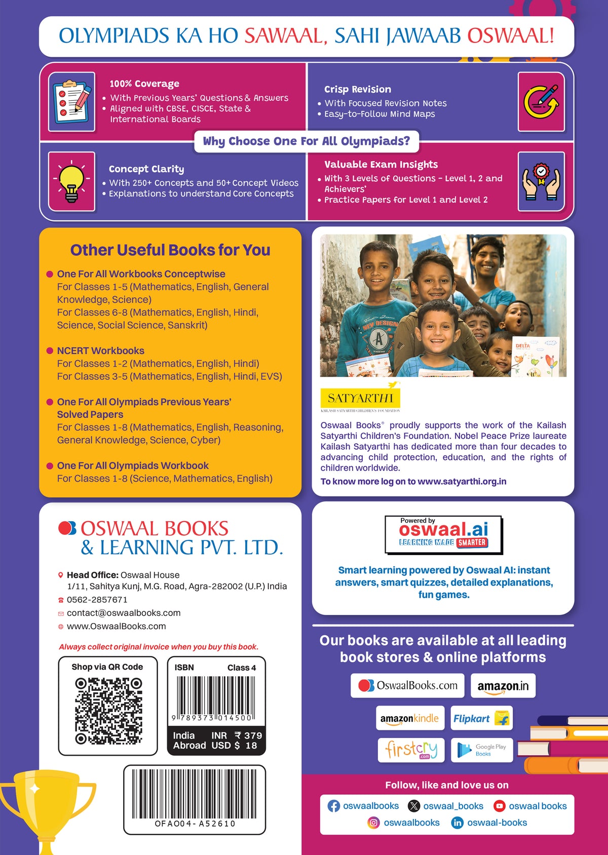 Oswaal One For All Olympiads Class 4 Logical Reasoning Prep-Guide Book | Chapter-wise Previous Years' Solved Papers | Questions for Silverzone, Crest& Other Exams 2026 | With Sample Papers& Oswaal.AI