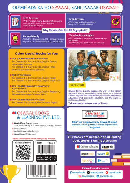 Oswaal One For All Olympiads Class 4 Logical Reasoning Prep-Guide Book | Chapter-wise Previous Years' Solved Papers | Questions for Silverzone, Crest& Other Exams 2026 | With Sample Papers& Oswaal.AI