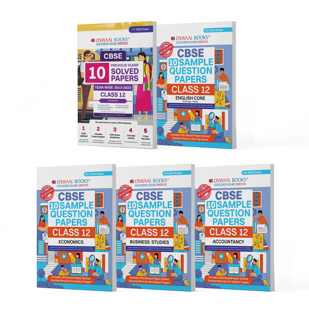 CBSE 10 Previous Years' Solved Papers & Sample Question Papers Class 12 (English Core, Accountancy, Business Studies & Economics) (Set of 5 Books)(For Board Exams 2024)