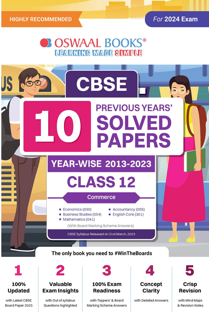 CBSE 10 Previous Years' Solved Papers Class 12 | Economics Business studies Mathematics Accountancy English Core | For 2024 Board Exams