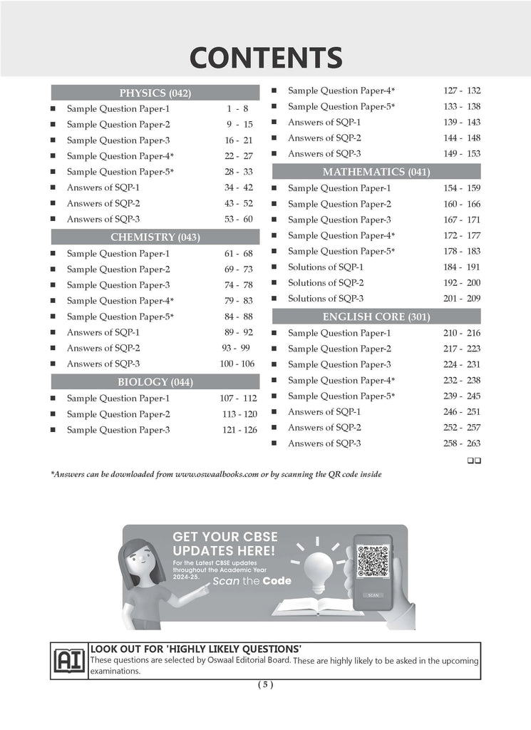 CBSE 25 Combined Sample Question Papers Class 12 Science Books Physics, Chemistry, Biology, Mathematics, English Core (For 2025 Exam) Oswaal Books and Learning Private Limited