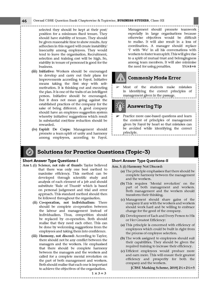 CBSE Question Bank Class 12 Business Studies, Chapterwise and Topicwise Solved Papers For Board Exams 2025 Oswaal Books and Learning Private Limited