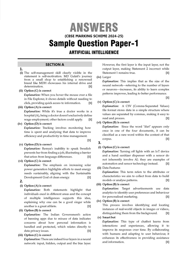 CBSE Sample Question Papers Class 10 Artificial Intelligence Book (For 2025 Exam) Oswaal Books and Learning Private Limited