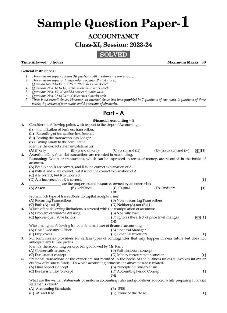 CBSE Sample Question Papers Class 11 Accountancy | For 2024 Exams